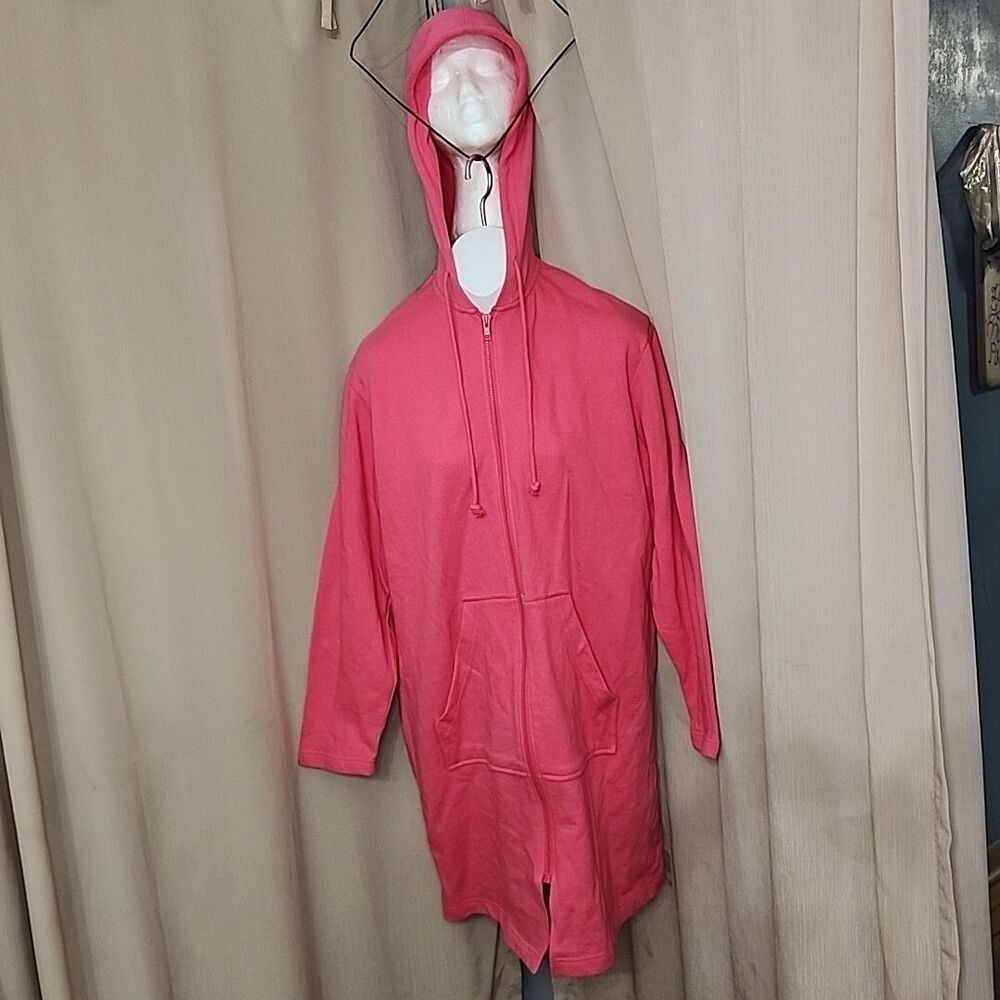 Hoodie Extra Long Long Sleeve Mixit Woman Stretch Full Zip with Pockets Sz M VTG
